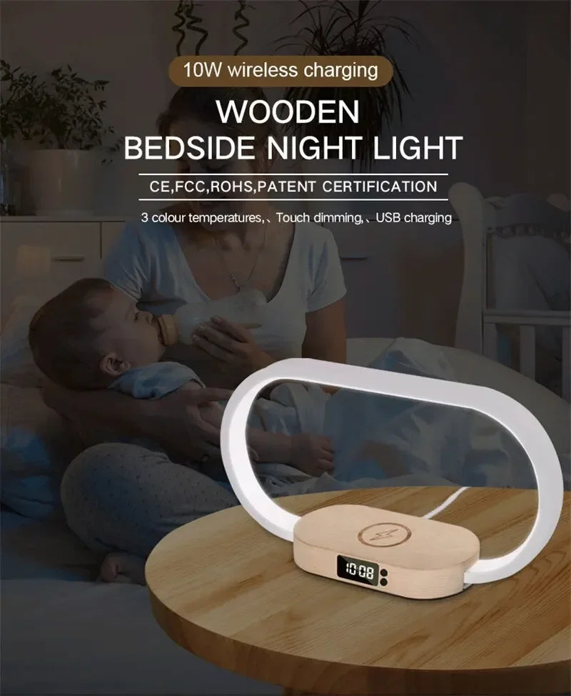 Wireless Charger Multifunction  Pad Stand Clock LED Desk Lamp