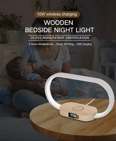 Wireless Charger Multifunction  Pad Stand Clock LED Desk Lamp