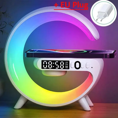Wireless Charger Stand Pad Light Alarm Clock Fast Charging Station