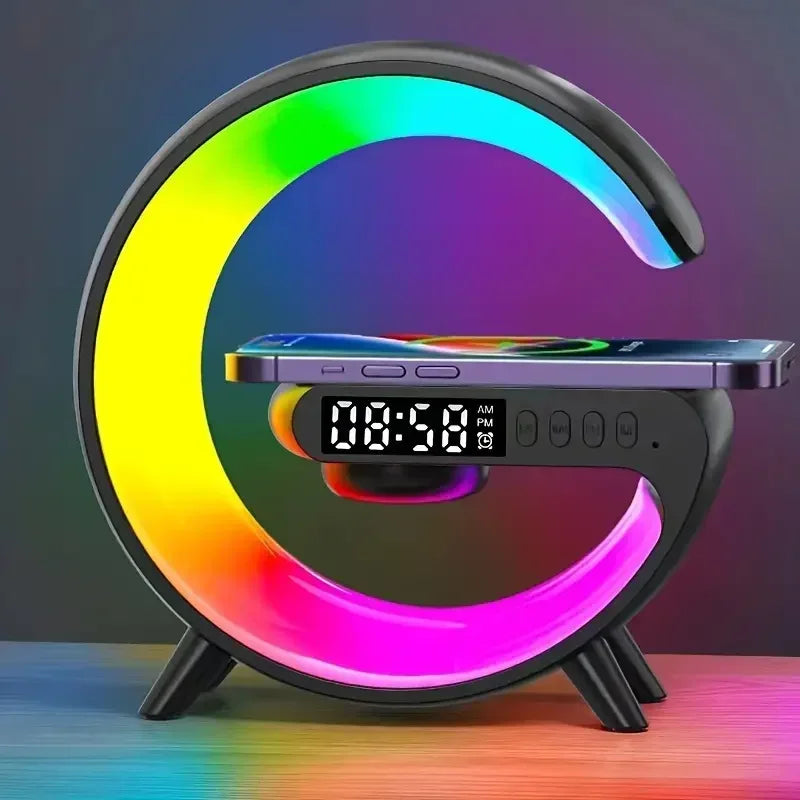 Wireless Charger Stand Pad Light Alarm Clock Fast Charging Station