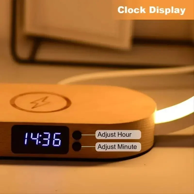 Wireless Charger Multifunction  Pad Stand Clock LED Desk Lamp