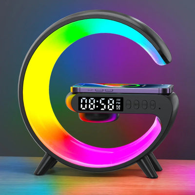 Wireless Charger Stand Pad Light Alarm Clock Fast Charging Station
