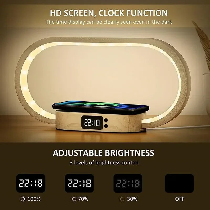 Wireless Charger Multifunction  Pad Stand Clock LED Desk Lamp