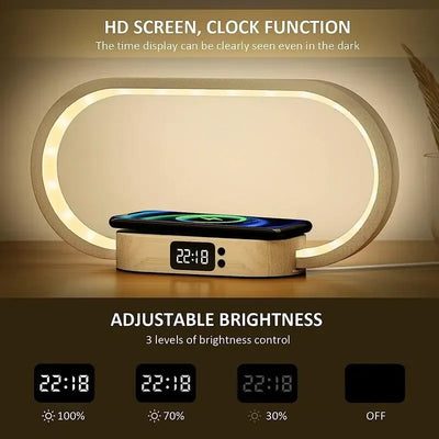 Wireless Charger Multifunction  Pad Stand Clock LED Desk Lamp