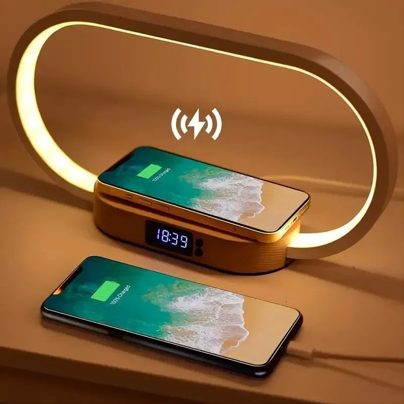 Wireless Charger Multifunction  Pad Stand Clock LED Desk Lamp