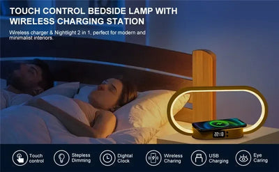 Wireless Charger Multifunction  Pad Stand Clock LED Desk Lamp