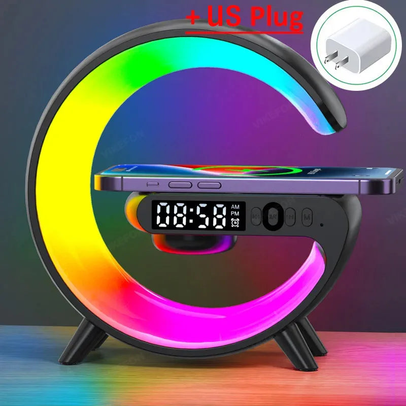 Wireless Charger Stand Pad Light Alarm Clock Fast Charging Station