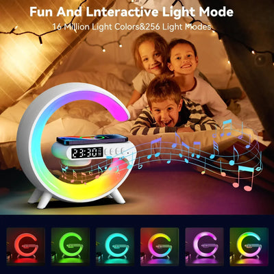 Wireless Charger Stand Pad Light Alarm Clock Fast Charging Station