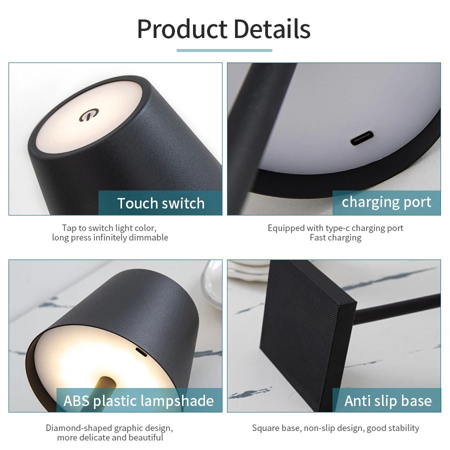 LED Table Lamp Touch Switch Levels Dimmable Desk Lights Bar