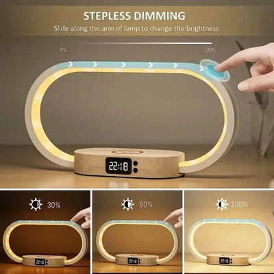 Wireless Charger Multifunction  Pad Stand Clock LED Desk Lamp