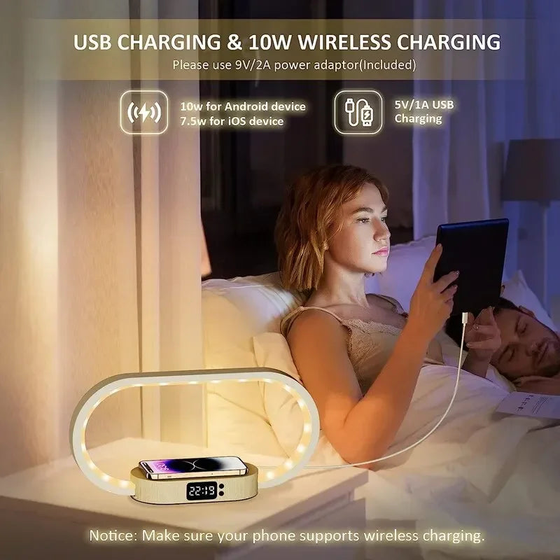 Wireless Charger Multifunction  Pad Stand Clock LED Desk Lamp