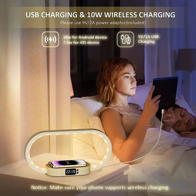 Wireless Charger Multifunction  Pad Stand Clock LED Desk Lamp