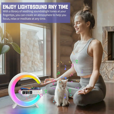 Wireless Charger Stand Pad Light Alarm Clock Fast Charging Station