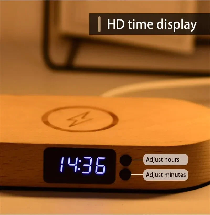 Wireless Charger Multifunction  Pad Stand Clock LED Desk Lamp