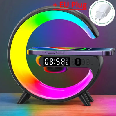 Wireless Charger Stand Pad Light Alarm Clock Fast Charging Station