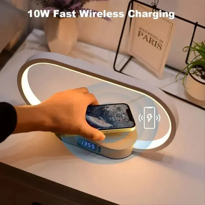 Wireless Charger Multifunction  Pad Stand Clock LED Desk Lamp