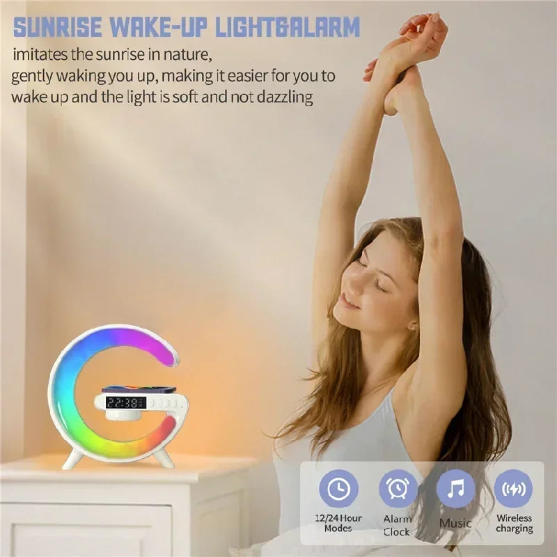 Wireless Charger Stand Pad Light Alarm Clock Fast Charging Station