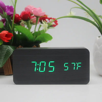 Wooden Digital Alarm Clock with Wireless Charging, LED Clock