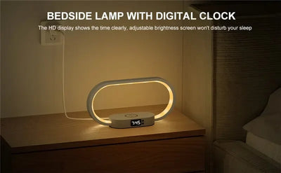 Wireless Charger Multifunction  Pad Stand Clock LED Desk Lamp