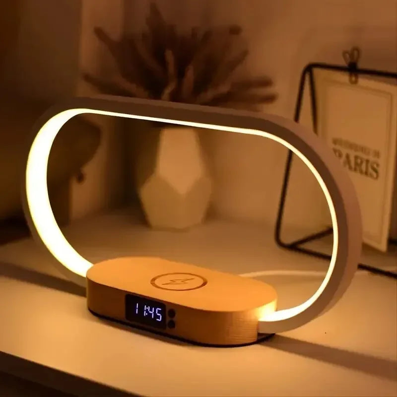 Wireless Charger Multifunction  Pad Stand Clock LED Desk Lamp