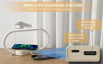 Wireless Charger Multifunction  Pad Stand Clock LED Desk Lamp