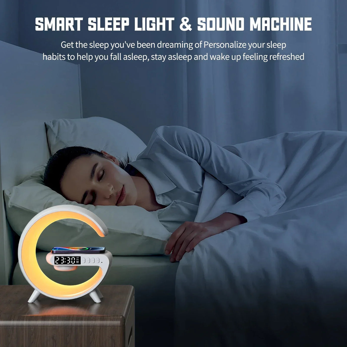 Wireless Charger Stand Pad Light Alarm Clock Fast Charging Station