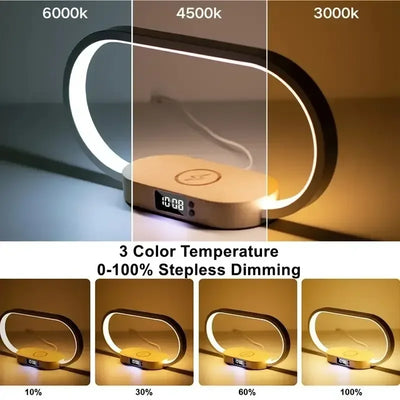 Wireless Charger Multifunction  Pad Stand Clock LED Desk Lamp