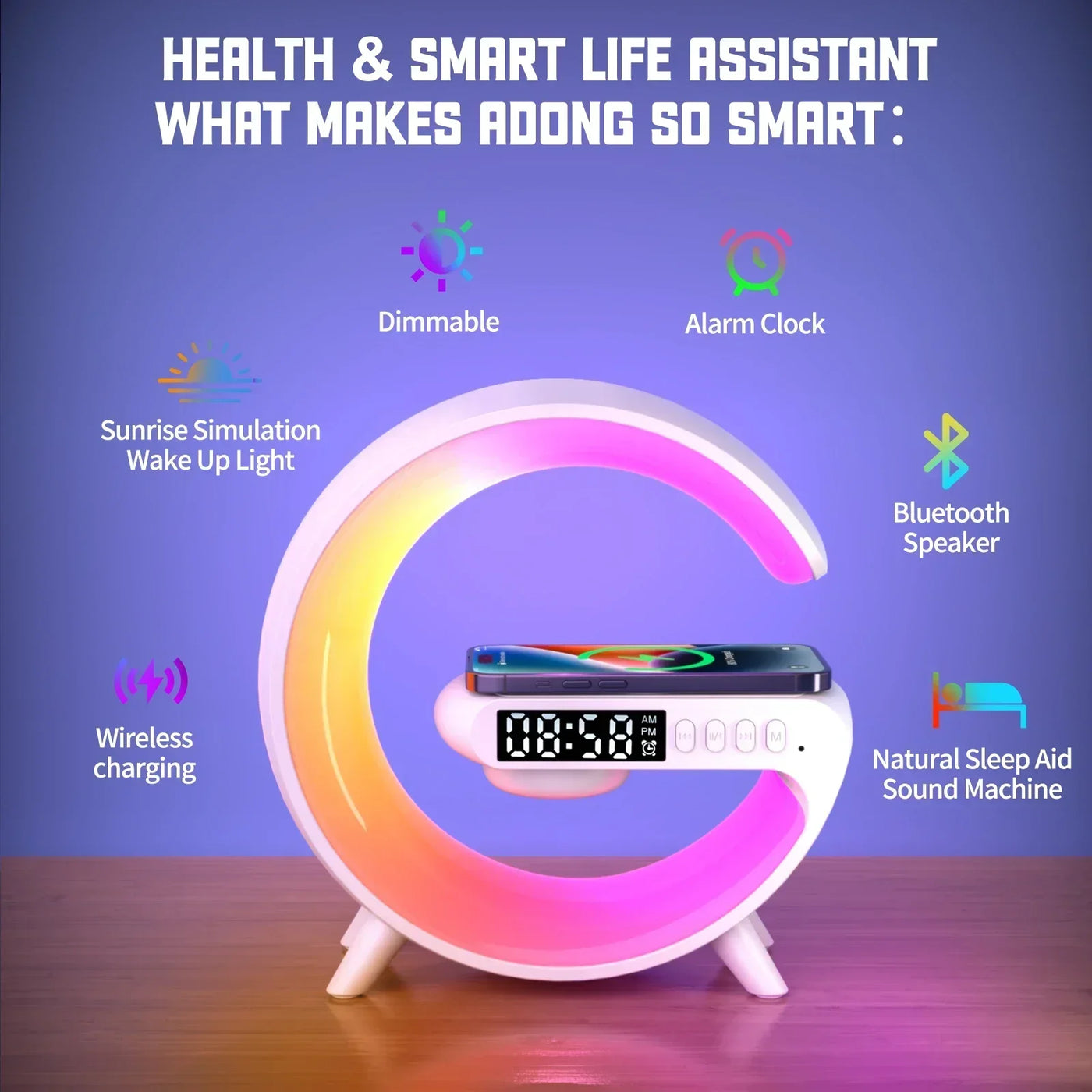 Wireless Charger Stand Pad Light Alarm Clock Fast Charging Station