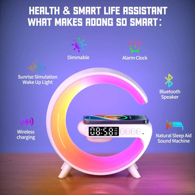 Wireless Charger Stand Pad Light Alarm Clock Fast Charging Station
