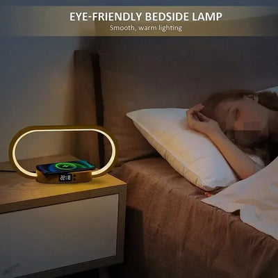Wireless Charger Multifunction  Pad Stand Clock LED Desk Lamp